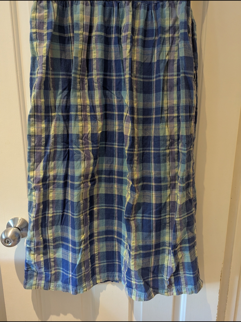 Vintage 90s Blue Plaid Midi Maxi Button Front Cotton Dress Cottagecore Country S - Picture 12 of 13